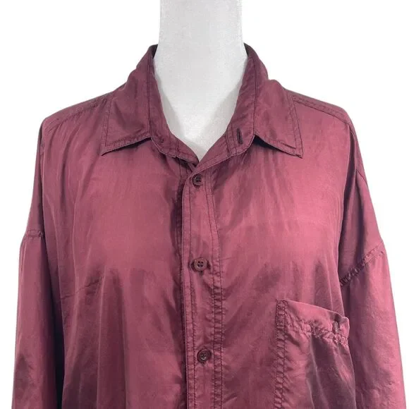 Vtg 80s City 100% Silk Tunic Top L Burgundy Blouse Button Up Romantic Boho Geek - Picture 2 of 7